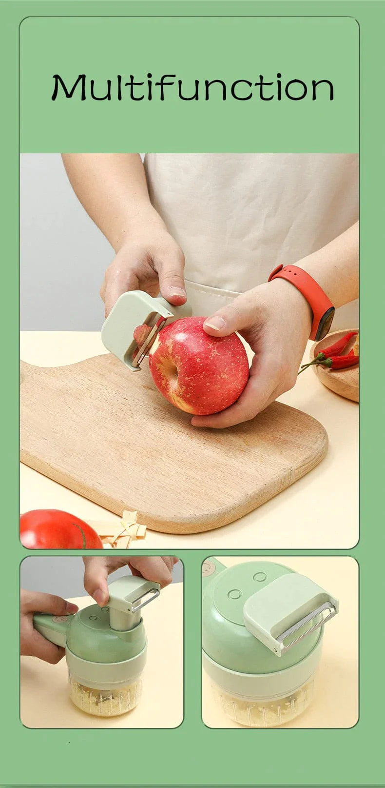 ChopHero™ Elektrischer 4-in-1-Hand-Gemüseschneider